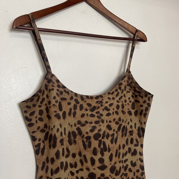 Objex Y2K Dress Womens Large Sleeveless Mini Bodycon Cheetah Print Brown Black - Picture 3 of 5